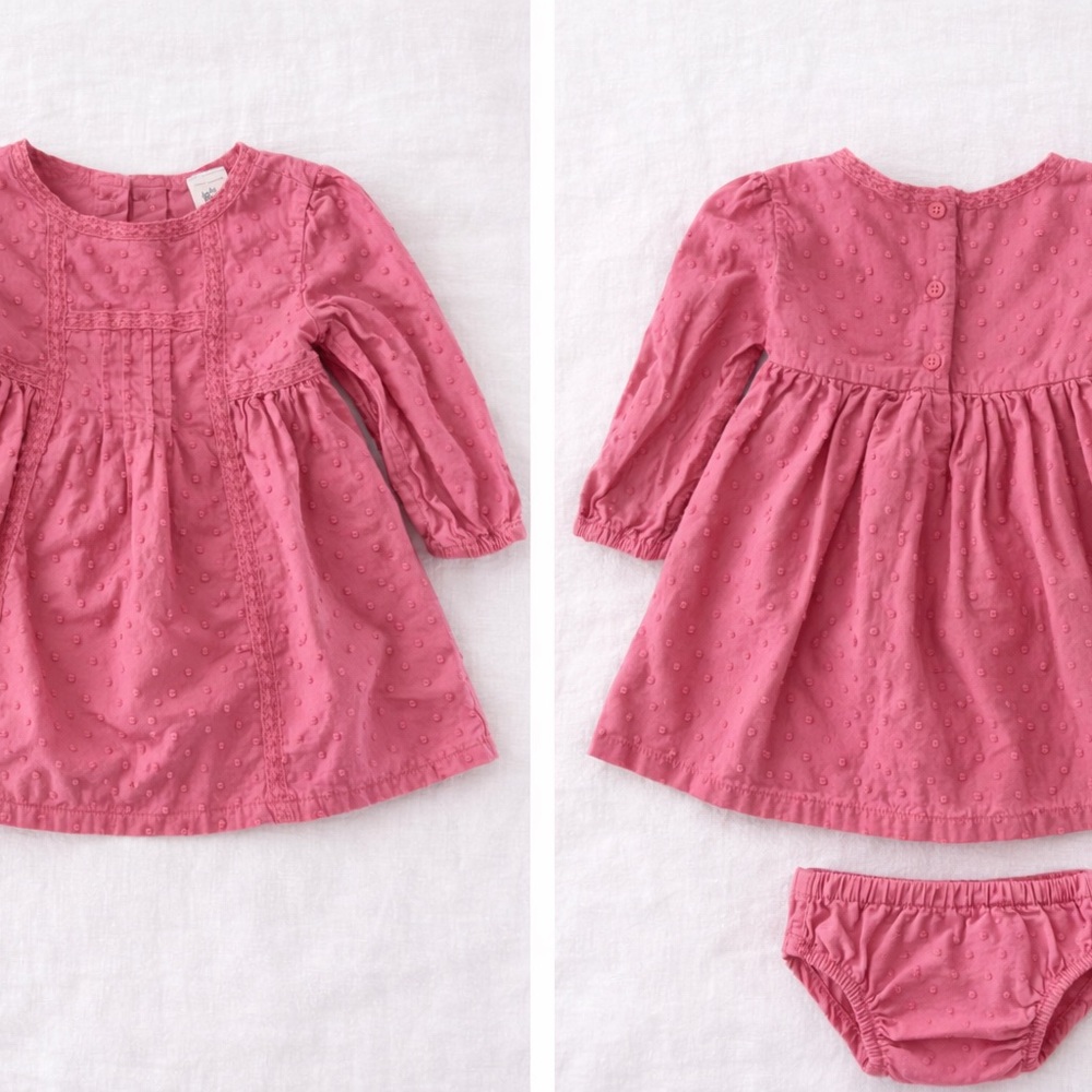Baby B’gosh Pink Swiss Dot Dress & Bloomers Set 6–9M